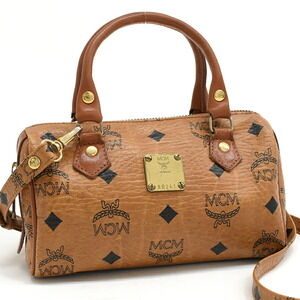 MCM Boston Bag Visetos Leather Cognac